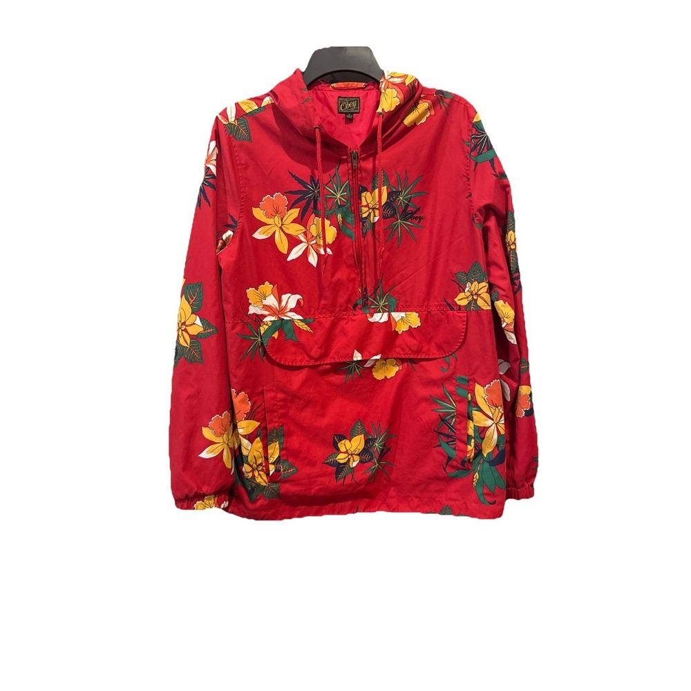 Obey Red‎ floral hooded jacket S